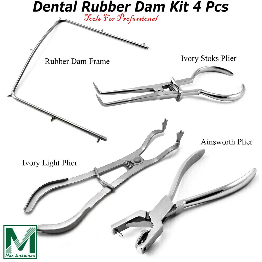 Rubber Dam Starter Set Kit with Frame Punch Clamps Dental Instruments 4PCS SET