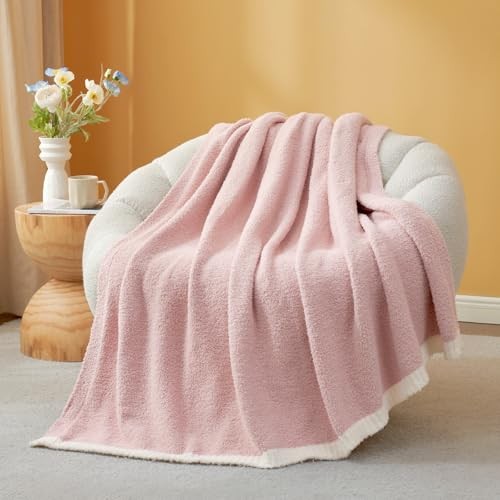 Ultra Soft Throw Blanket for Couch Bed Sofa Throw(50"x60") Solid Soft Pink