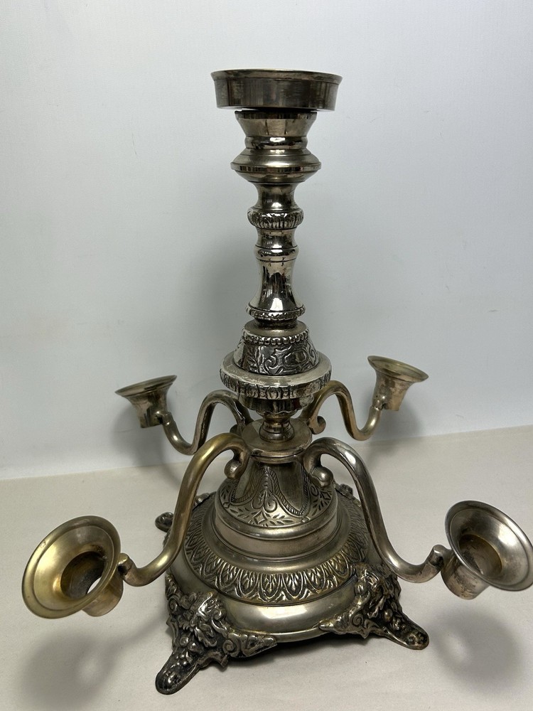 Antique Silver Plated Candelabra - 5 Arm Gothic Table Centrepiece