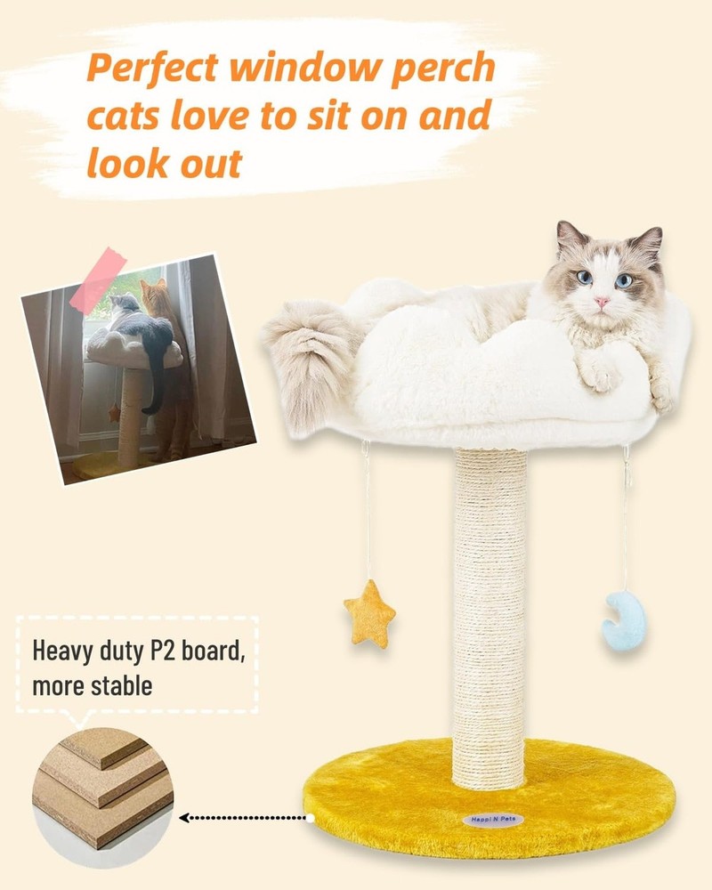 Happi N Pets Cloud Cat Tree, Cat Scratching Post with Bed, Small Cat Tree for...