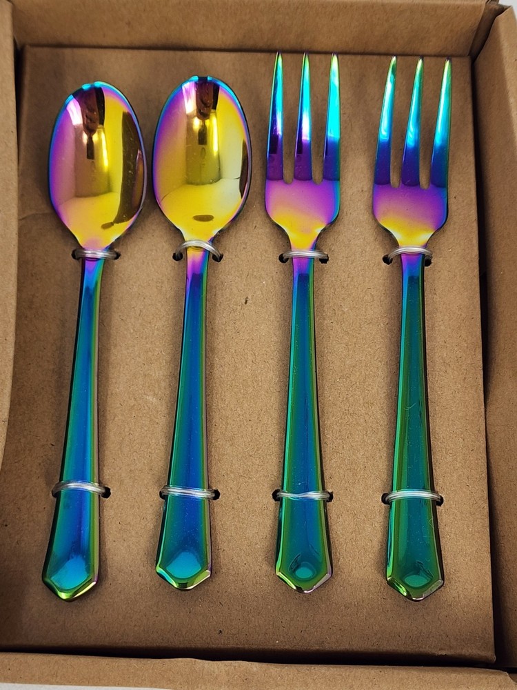 Thirstystone 4-Pc. Cocktail Fork & Spoon Set, Iridescent Finish