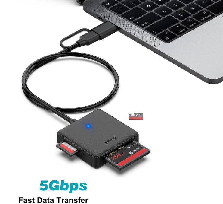 Memory Card Reader, 4In1 USB 3.0 and USB-C to SD Micro SD MS CF Card Reader Ada