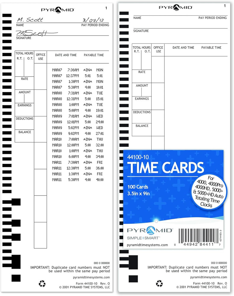 Pyramid Time System - Authentic Time Cards [44100-10PK3] for Pyramid 4000, 4000P