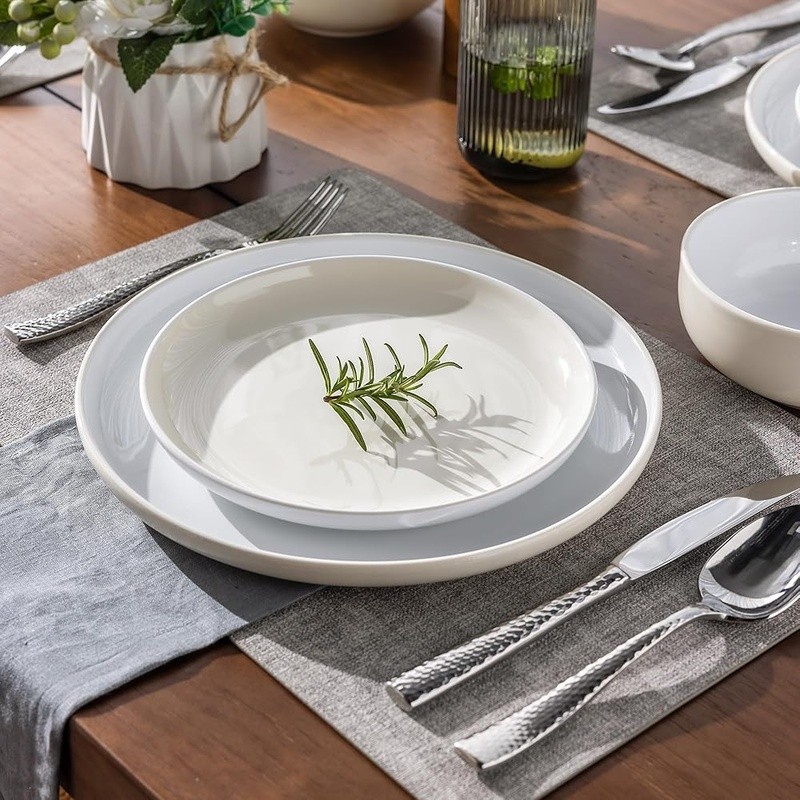 Premium Ceramic 12 Piece Dinnerware Set Microwave Dishwasher Safe Modern Design
