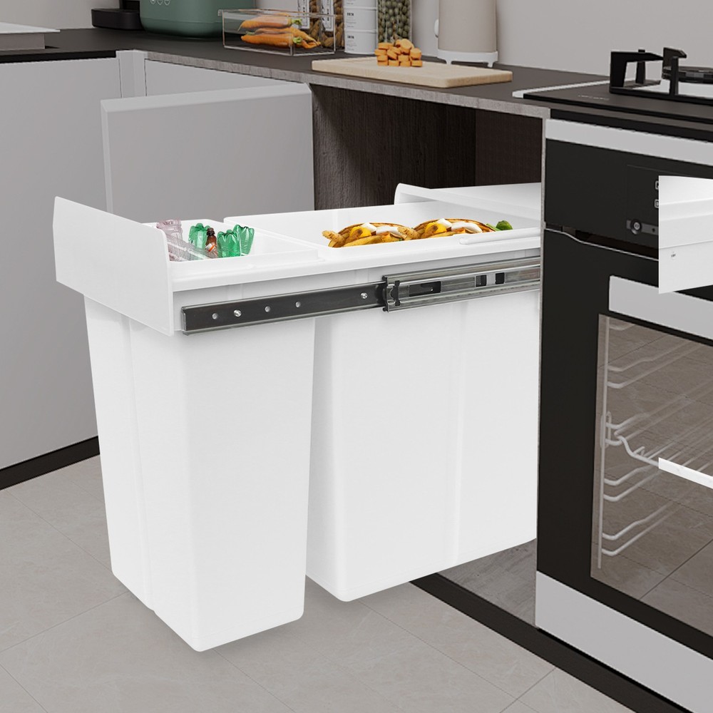 Pull Out Under Cabinet Trash Can 10L+20L Cabinet Garbage Can Ordinary Rail