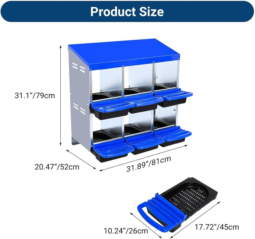 6 Hole Chicken Nesting Box Hen Egg Collection System with Rustproof Plastic Tray