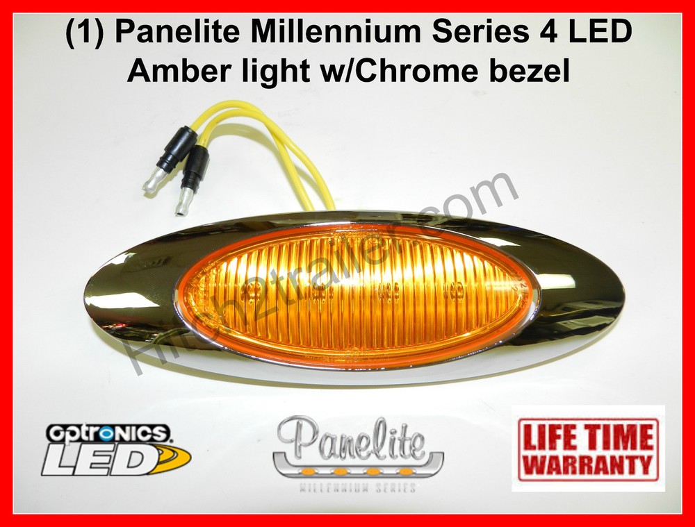 1 PANELITE MILLENNIUM LED M1 AMBER MARKER LIGHT 4 DIODE wCHROME BEZEL 6.5 INCH