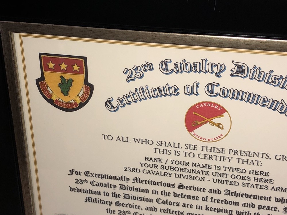 23RD CAVALRY DIVISION / COMMEMORATIVE - CERTIFICATE OF COMMENDATION