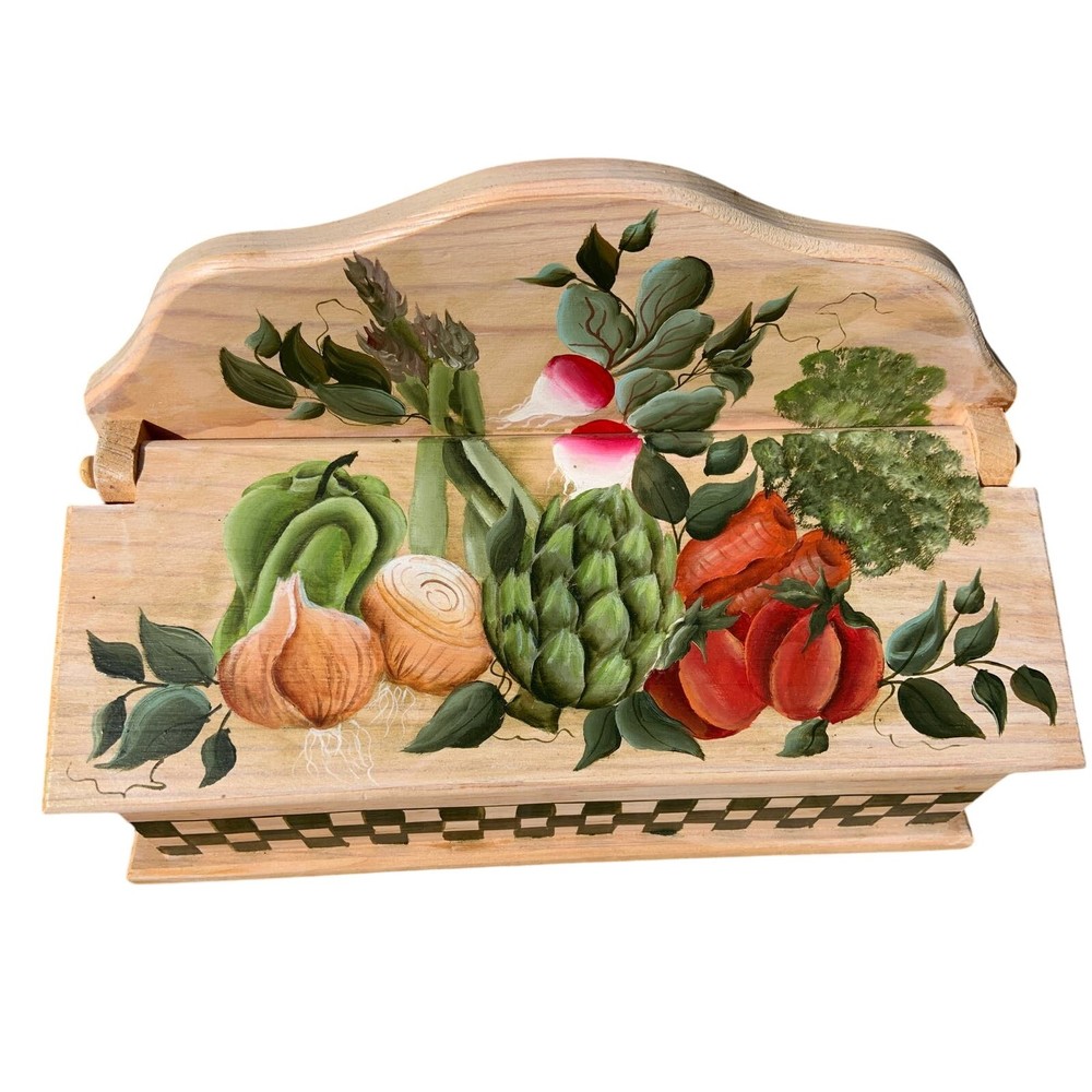 Vintage Hand Painted Vegitables 2 Section Box Signed Jeneane Pike 2000