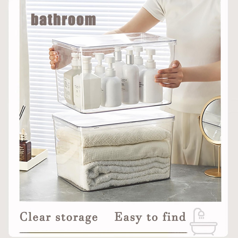 Clear plastic storage bins with LIDS,storage containers for snacks, cosmetics...