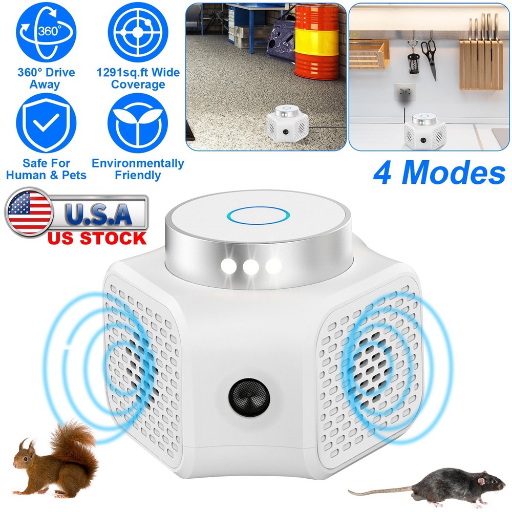 360° Ultrasonic Mouse Repellent Squirrel Repeller Rodent Detector Rat Deter US