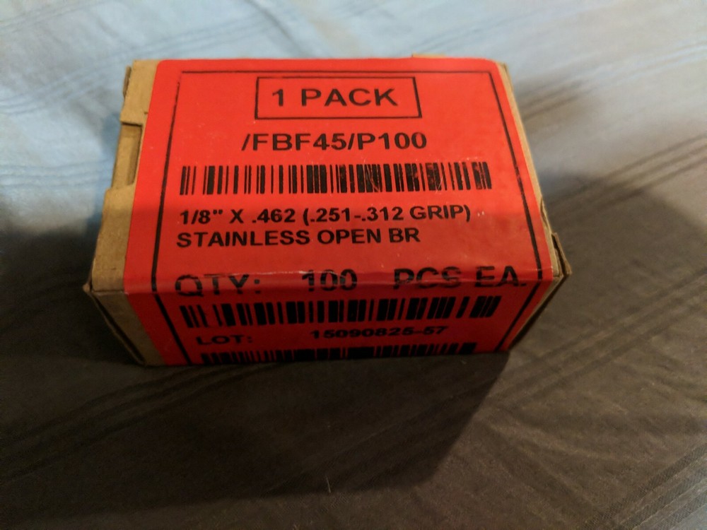 Rivets 1/8" x .462 (.251-.312 grip) stainless open BR Quantity 100