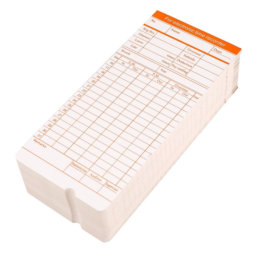 Time Cards, Monthly Timesheet, Clock Timecard, 6 Column 2-Sided Card - 100pcs