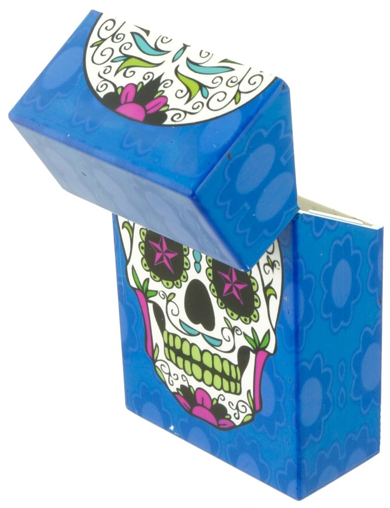 (12) King Size Push-to-Open Plastic Cigarette Case Candy Skull Design