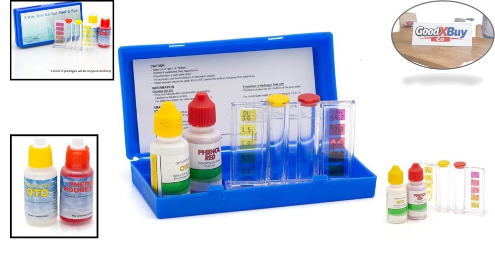 Pool Water Kit for Chlorine pH 2-Way Testing with Color Chart