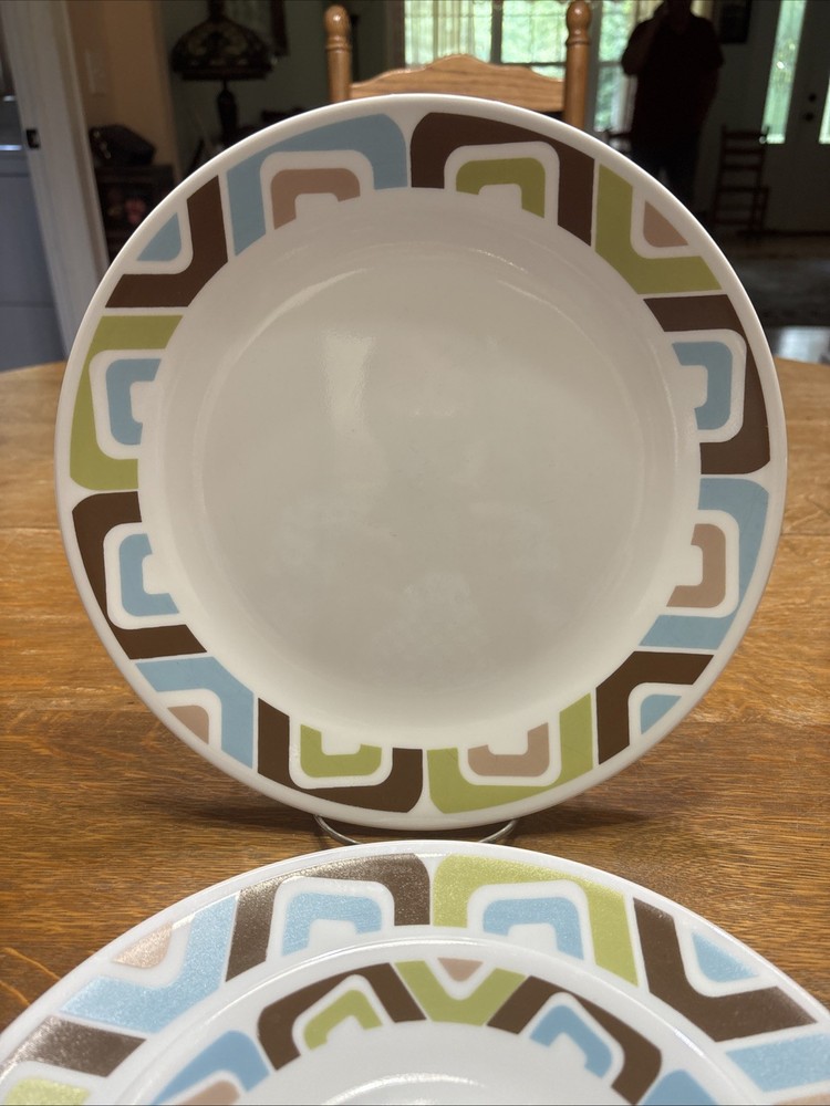 Corning Corelle Geometric Squared 2 Dinner Plates & 4 Bread Plates No Chips