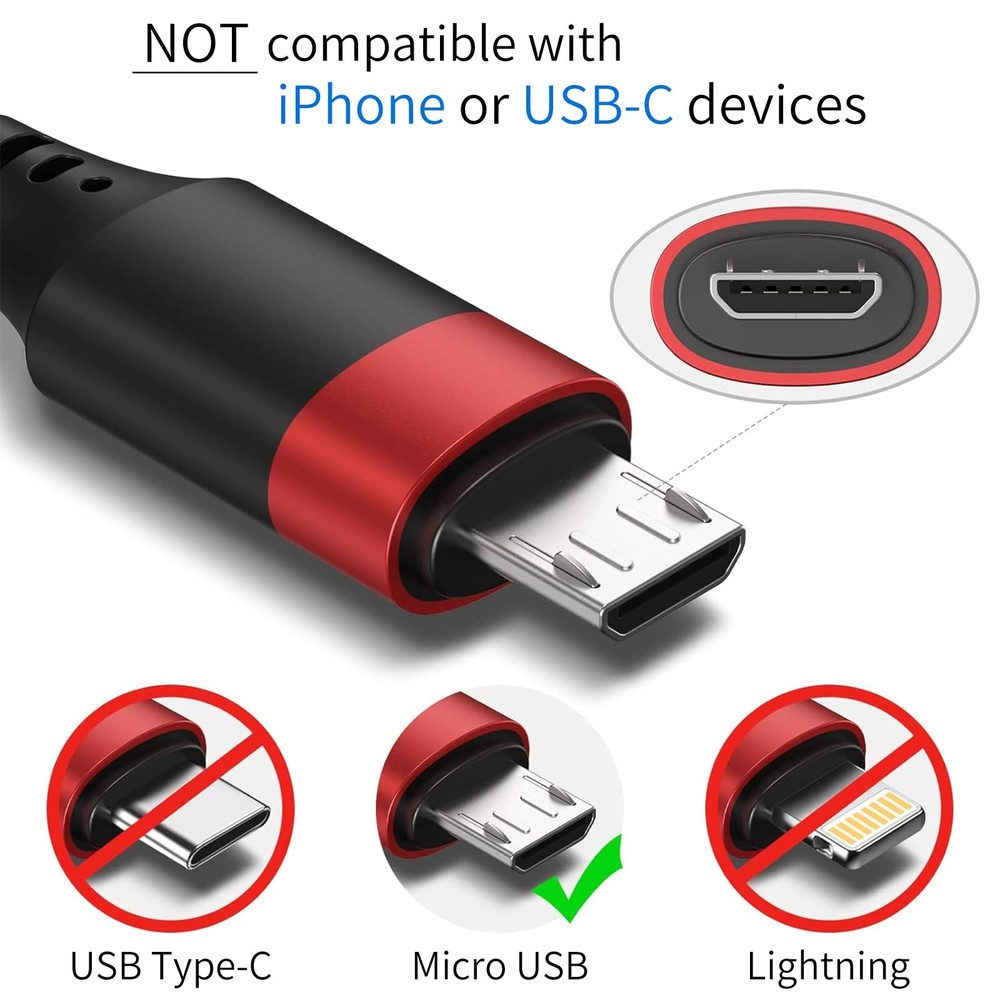 10 Pack Short Micro USB Cable 1ft, Bulk 12 inch 1 FT, Red