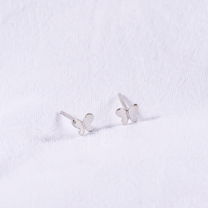 Solid Sterling Silver 925 Adorable Tiny Dainty Butterfly Stud Earrings 4mm AJ