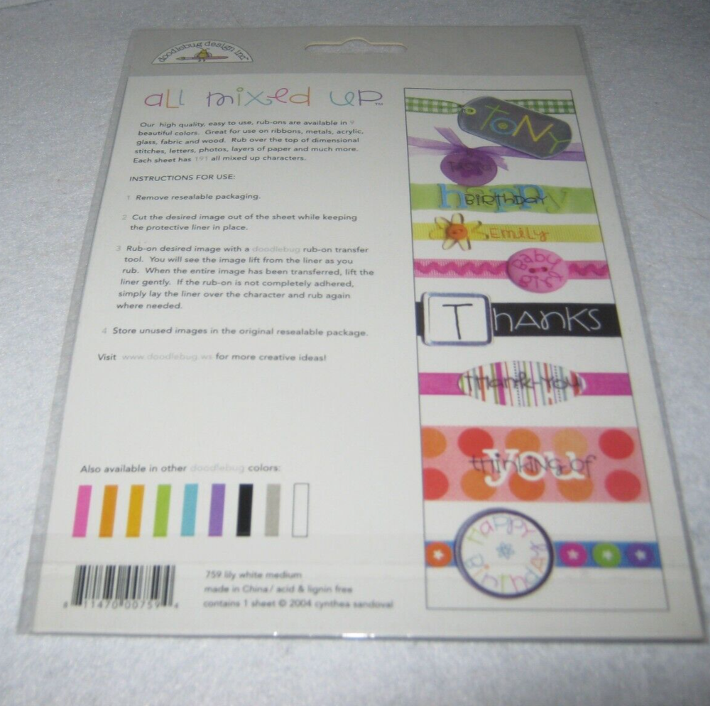 Doodlebug Designs - Rub-Ons - All Mixed Up - Lily White Medium - New Package