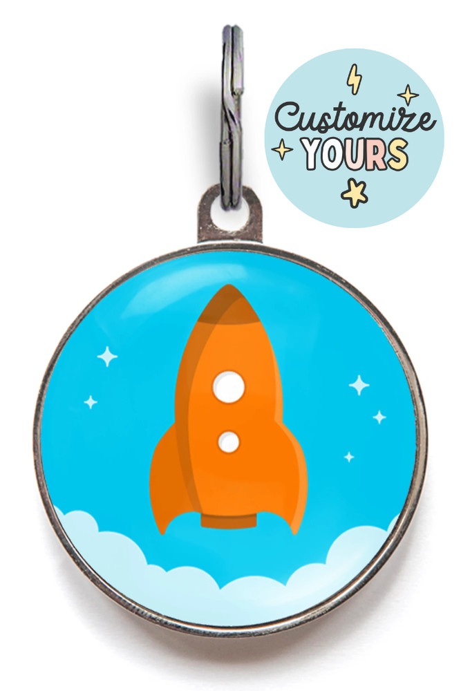 Rocket Dog Tag – Custom Pet ID Tag with Space Rocket Design & Personalized Info