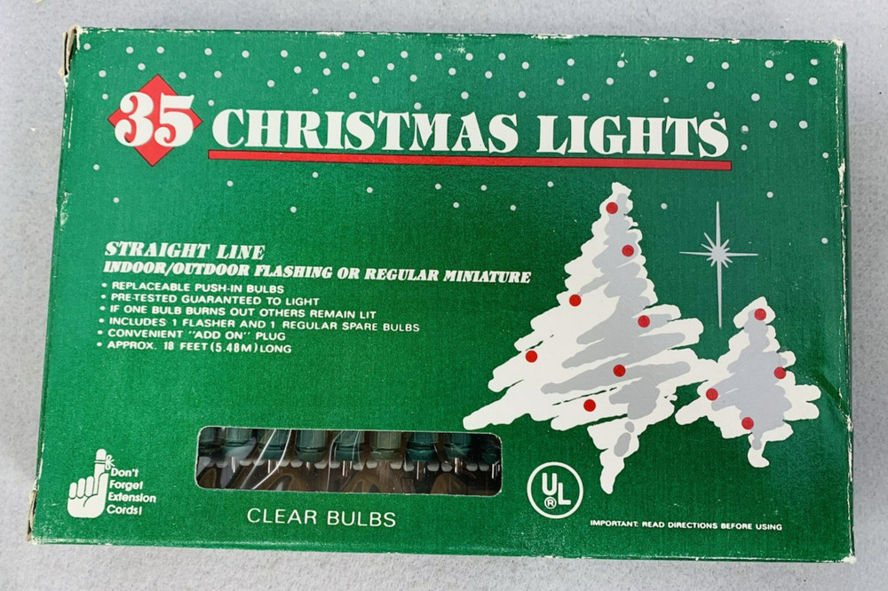 Vintage Clear Mini Lights String 35 Count Green Wire Christmas 18'