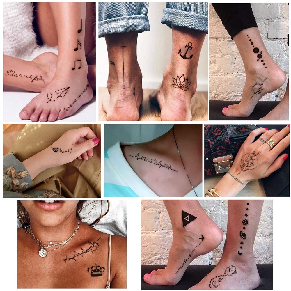 Tiny Waterproof Temporary Tattoos - 60 Sheets, Moon Stars Constellations Music C
