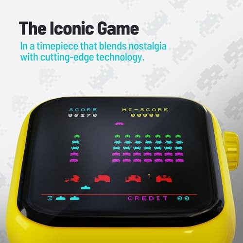 Space Invaders Retro Gaming Smart Watch, Selective Tech Bezel, Non Yellow
