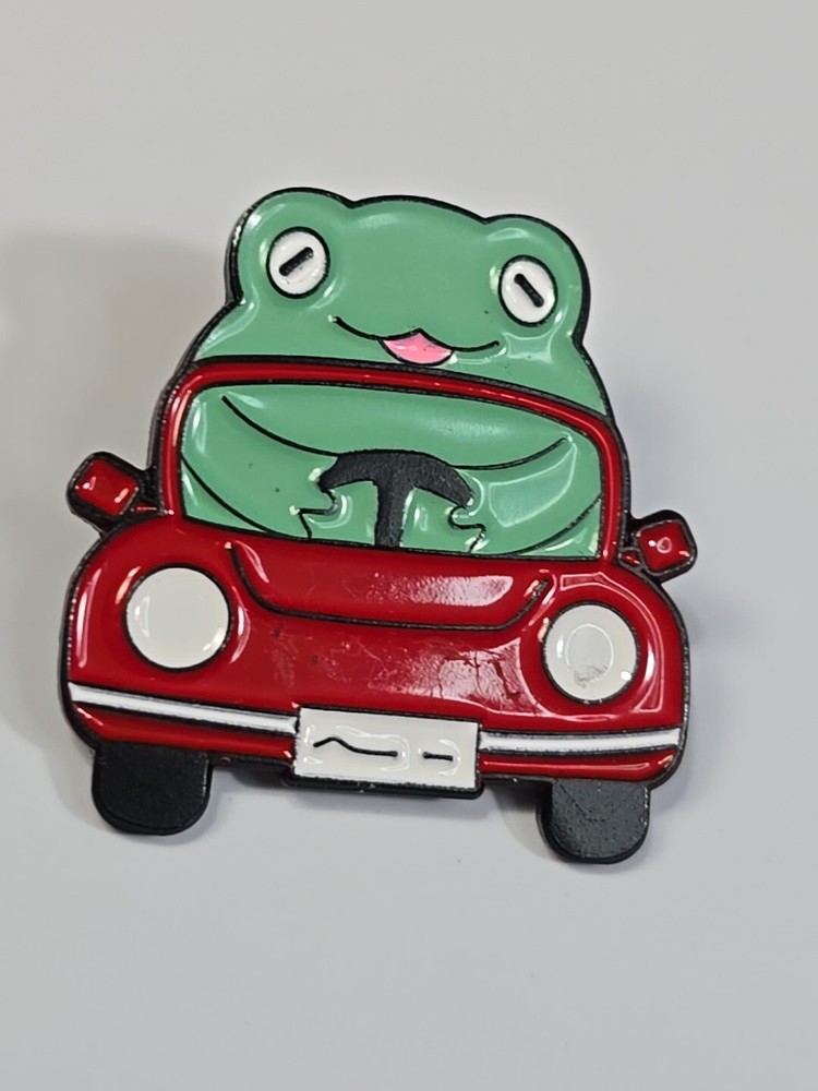 Frog Driving Red Convertible Car Lapel Pin