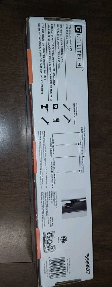 UTILITECH INDOOR NO-STUD Fixed Tv Mount 30" - 65 " - 99 Lb NEW Open Box Hanger