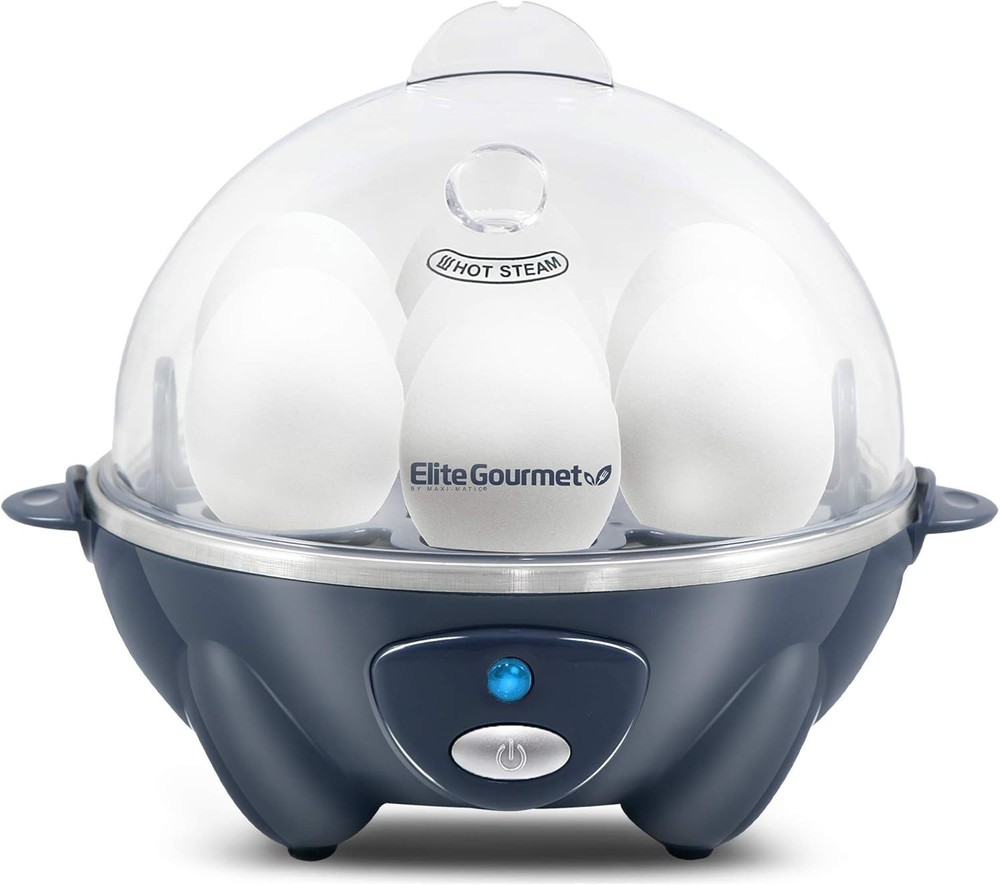 Versatile Slate Blue Egg Cooker: Boils, Poaches & Scrambles 7 Eggs Effortlessly