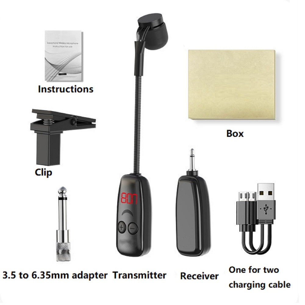 Microphone with Receiver Transmitter 50M Range Wireless For Trumpet Saxophone