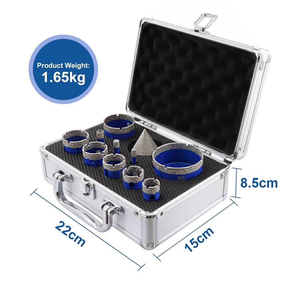 11pcs Diamond Drilling Bits Kit Triangle Shank Drill Crowns+50mm Chamfer Taper
