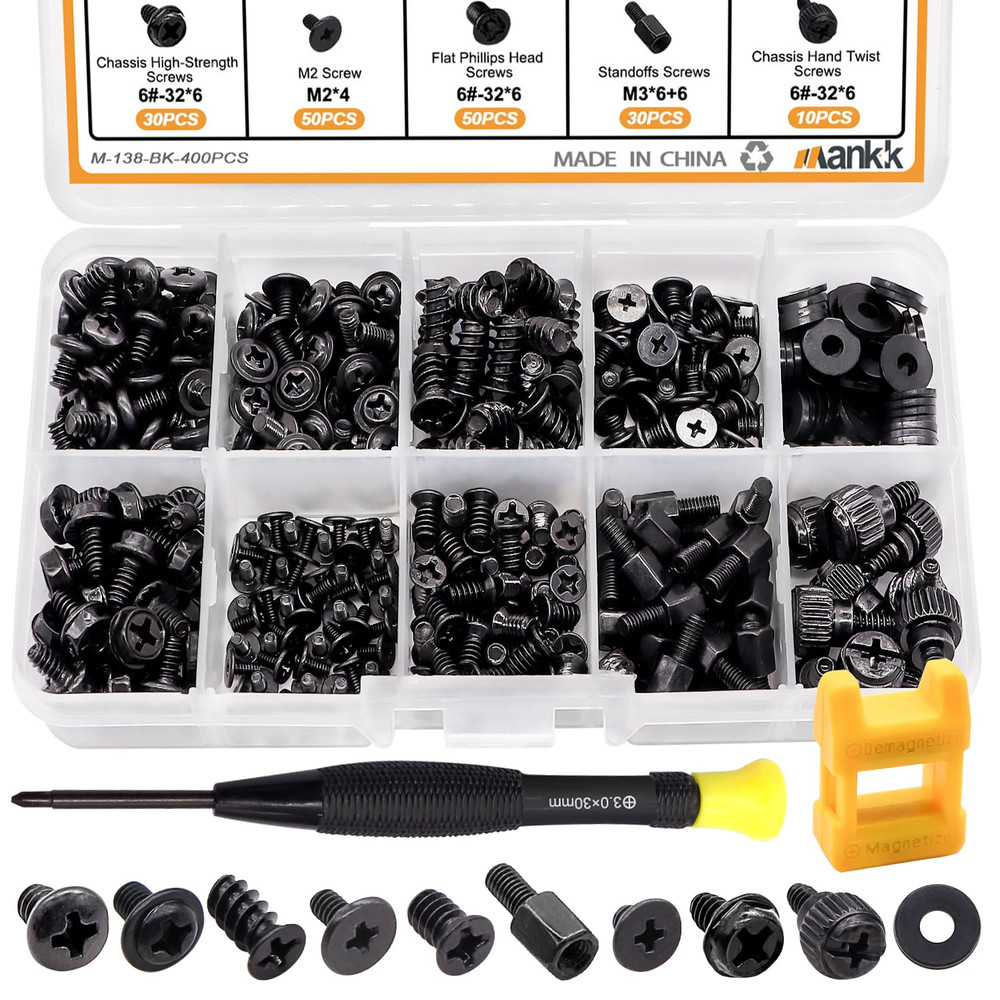 400Pcs PC Computer Screws Kit Motherboard Standoffs Case Fan SSD CD-ROM Set