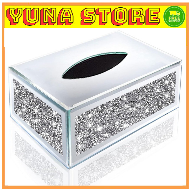 Rectangular Mirrored Tissue Box Covercrystal Crushed Diamond Tissue