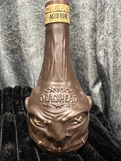 Deadhead Aged Rum Liquor Bottle EMPTY Tall Shrunken Head WITH Cap