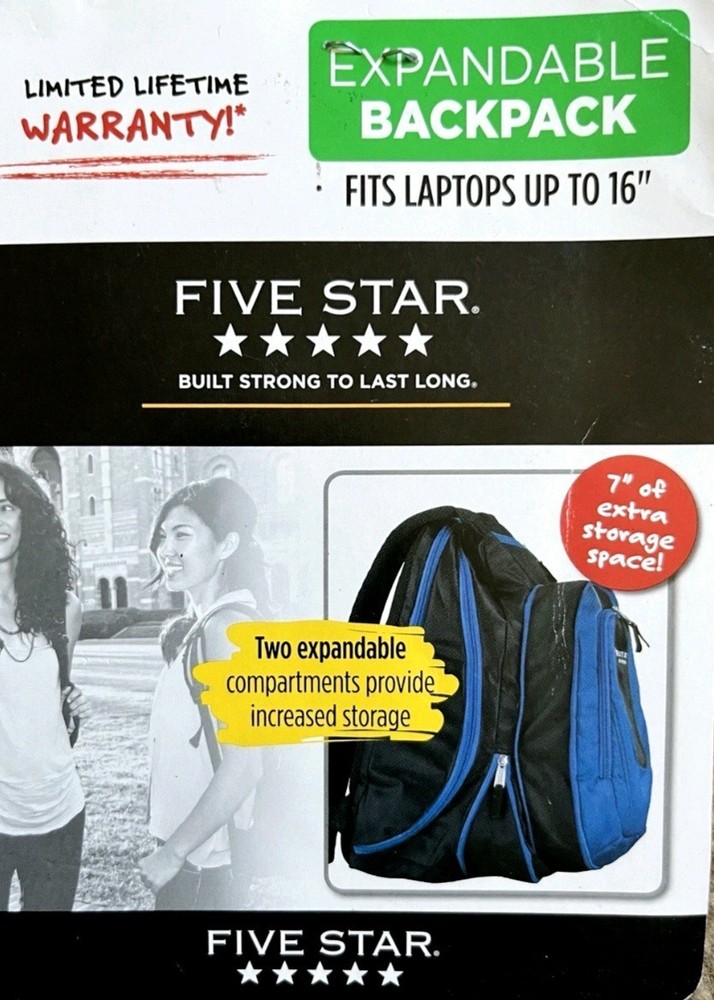 Five-Star Expandable Backpack, Laptop Sleeve Multi-Use Large Backpack Gym EUC