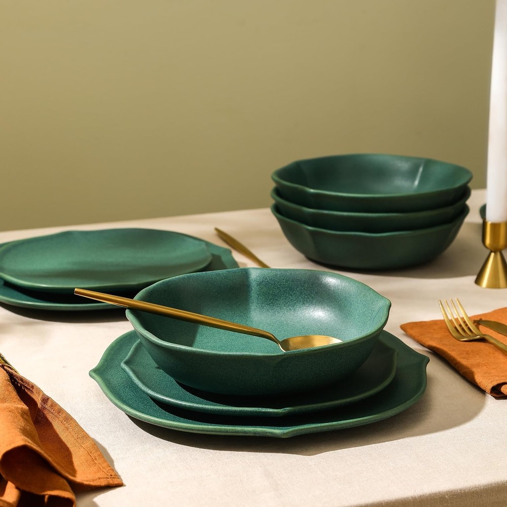 Baskerville 12-Piece Dinnerware Set Stoneware, Green