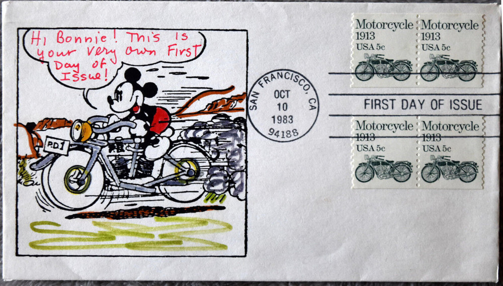 Mickey Mouse Walt Disney Hand Painted Cachet Limited 1/25 FDC