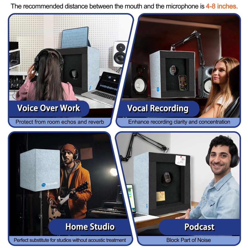 Enclosed Vocal Booth, Portable Microphone Isolation Shield, Foldable Reflecti...