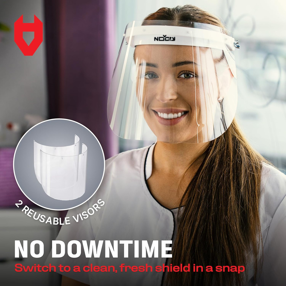 Protective Face Shield Mask with Adjustable Headband and 2 Reusable Plastic Viso