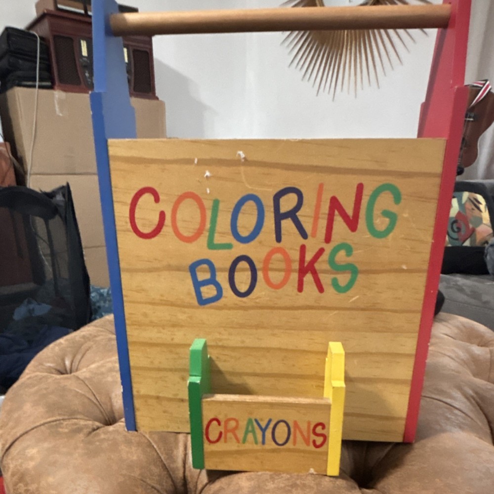 Wood Multicolor Rectangle Book Holder Organizer Multi-Compartment Crayon Design