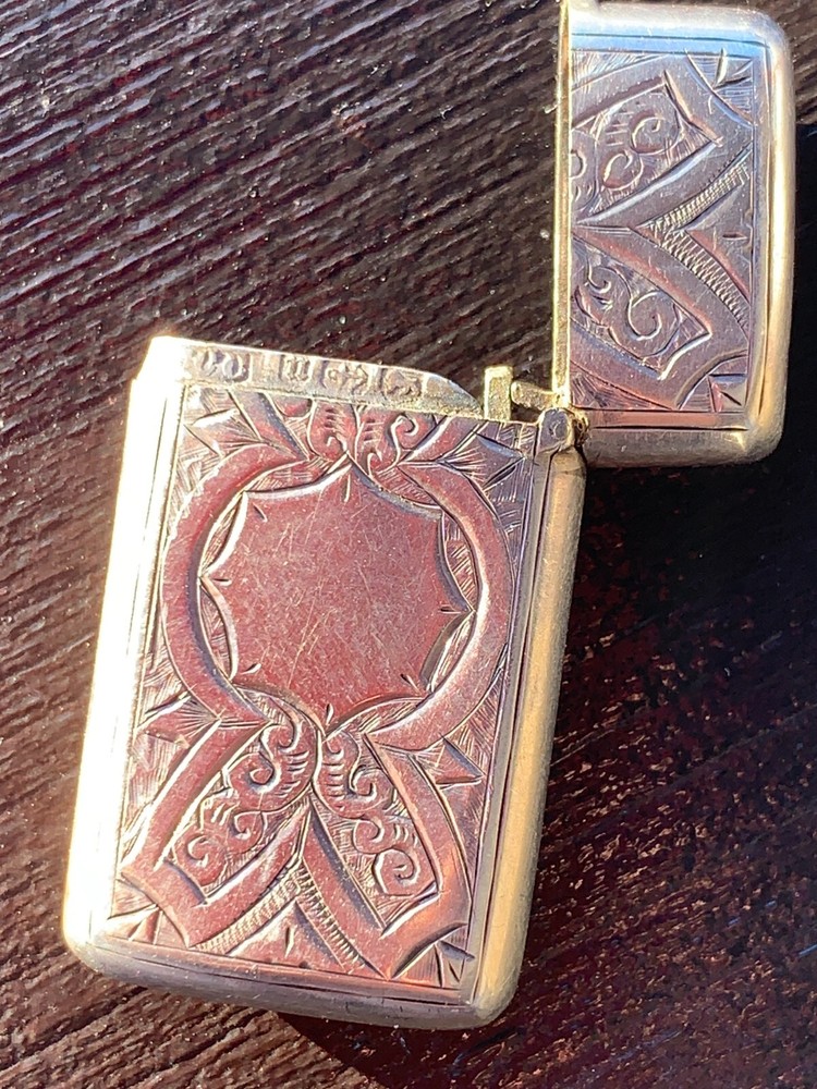 Small Victorian silver engraved vesta case, Birmingham 1887