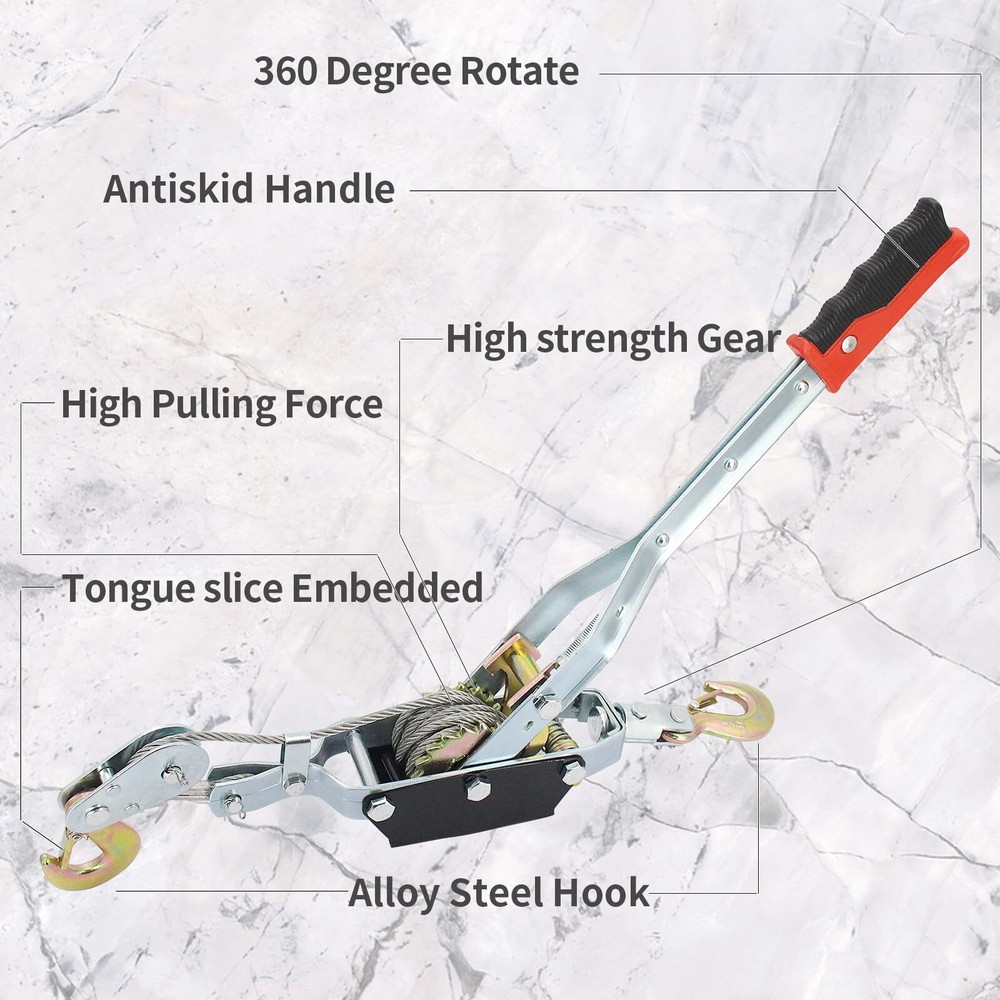 Come Along 4T Pulling Capacity Winch Ratchet Dual Gear Power Puller Heavy Duty