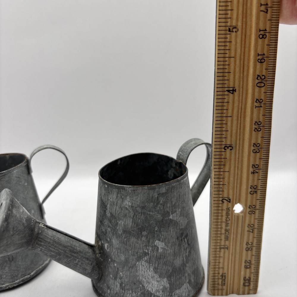 Set of 2 Mini Galvanized Watering Cans Decorative 2.25 Inch Rust