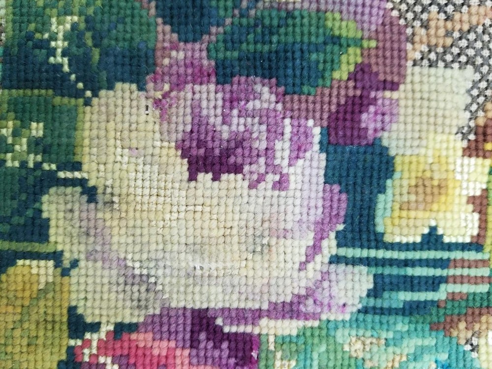 Antique Victorian Needlepoint & Beaded Work Floral Panel 48x42cm