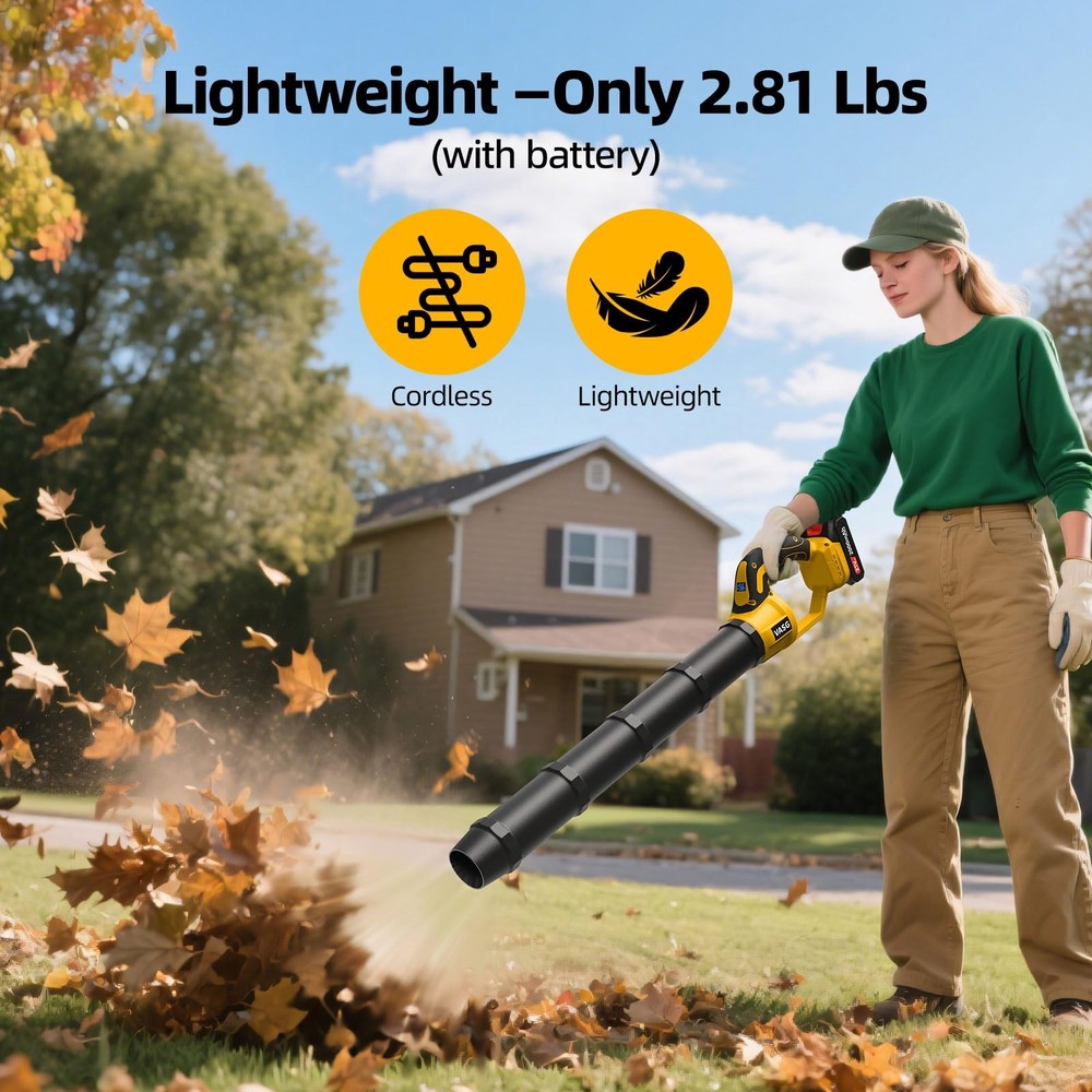 Leaf Blower Cordless – Lightweight Handheld Electric Leaf Blower with Variabl...