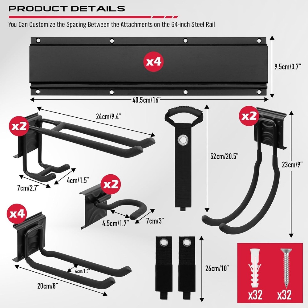 64" Heavy Duty Garage Storage Tool Organizer Wall Mount - Rack with...