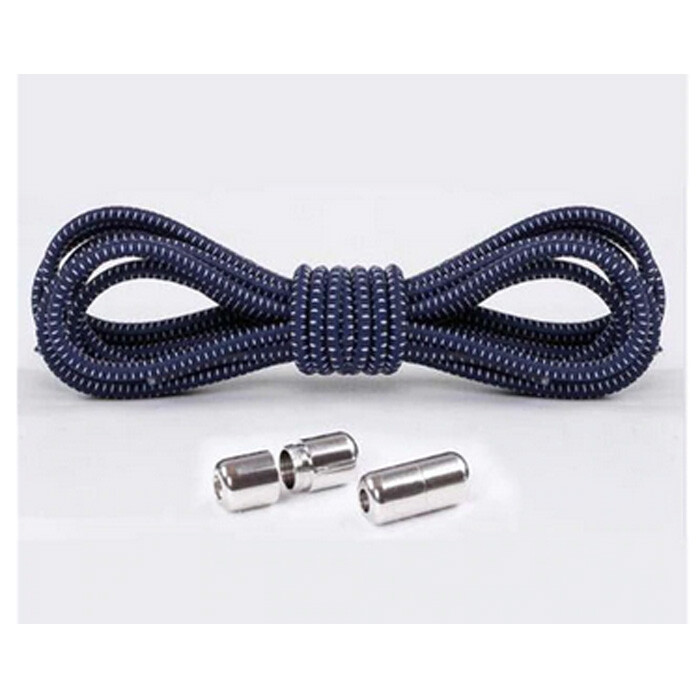 1Pair Shoelaces Elastic Screw Locking Shoe String No Tie Navy BLUE Dot WHITE
