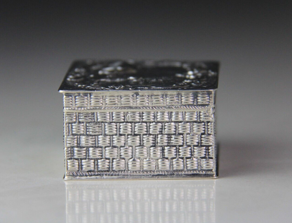 Antique German Hanau 800 Silver Rectangular Hinged Box w/ Embossed Farming Scene