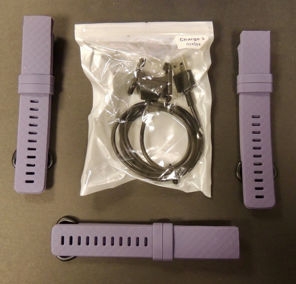 Fitbit Charge 3 Replacement KIT : 3 Large Bends Lavender+USB Charger Cable 40''